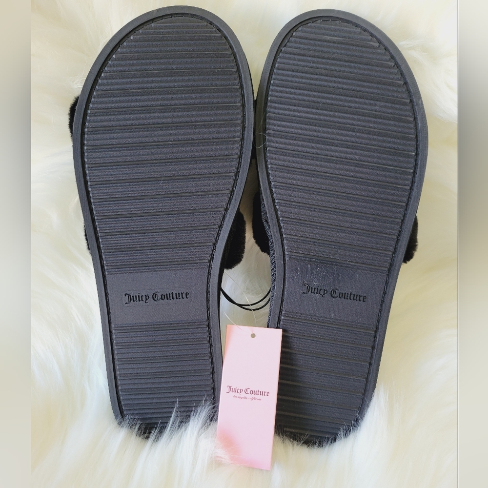✨️SOLD✨️💖Juicy Couture Faux Fur Bling Logo black Slippers💖 - Picture 3 of 5